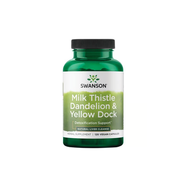 Swanson Milk Thistle, Dandelion & Yellow Dock 120 Capsules is a vegan herbal supplement for natural liver health, gentle cleansing, and detoxification.
